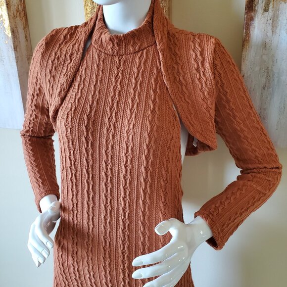 Women's Brown Stretch Knitted Two-Piece Outfit SZ L - Picture 12 of 13